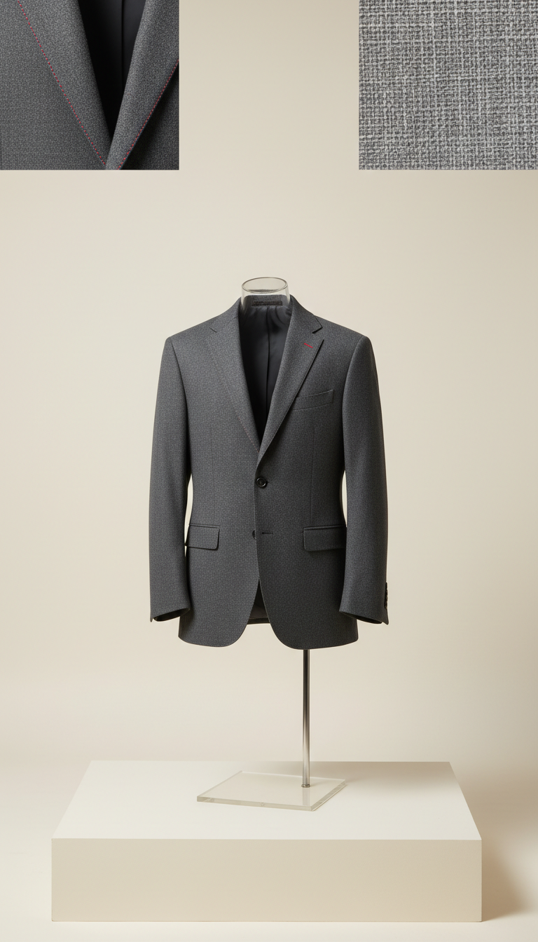Tailored Wool Blazer with Leather Piping